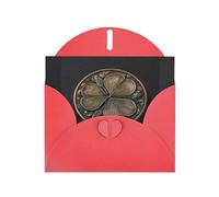 YYHWHJDE Red Greeting Card Three-Leaf Clover Gold Coins Pattern Perfect for Valentine's Day, Wedding Anniversary & Party Invitations