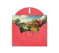 YYHWHJDE Red Greeting Card tractor farm Pattern for Festive Birthday Party Invitation