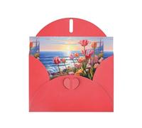 YYHWHJDE Red Greeting Card Tulips By The Sea Pattern Perfect for Valentine's Day, Wedding Anniversary & Party Invitations