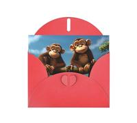 YYHWHJDE Red Greeting Card Two Monkeys Pattern for Festive Birthday Party Invitation