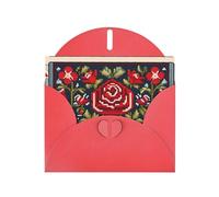 YYHWHJDE Red Greeting Card Ukrainian Embroidery Style Rose Pattern for Christmas, Children's Birthday, Valentine's Day, and Party Invitation