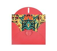 YYHWHJDE Red Greeting Card Vintage Aloha Tiki Pattern Prints for Christmas, Children's Birthday, Valentine's Day, and Party Invitation