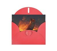 YYHWHJDE Red Greeting Card Volcano Fox Pattern for Christmas, Children's Birthday, Valentine's Day, and Party Invitation