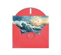 YYHWHJDE Red Greeting Card Wave Sailboat Seagull Pattern for Christmas, Children's Birthday, Valentine's Day, and Party Invitation
