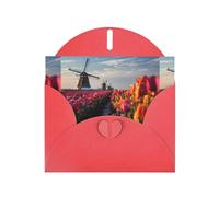 YYHWHJDE Red Greeting Card Windmills In The Tulips Pattern Perfect for Valentine's Day, Wedding Anniversary & Party Invitations