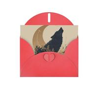 YYHWHJDE Red Greeting Card Wolf And The Moon Pattern Perfect for Valentine's Day, Wedding Anniversary & Party Invitations