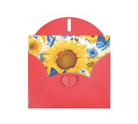 YYHWHJDE Red Greeting Card yellow sunflowers with blue butterflies Pattern for Festive Birthday Party Invitation