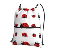 YYHWHJDE Red Ladybug Prints Drawstring Backpack - Lightweight Water-Resistant Gym Bag with Zipper Pocket for Travel & Sports