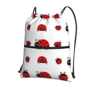 YYHWHJDE Red Ladybug Prints Drawstring Zipper Backpack - Lightweight Water-Resistant Gym Bag for Travel, Yoga, and Everyday Adventures