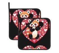 YYHWHJDE Red panda surrounded by love hearts Pattern Square Insulated Pot Mat 2-piece Thick Durable for Heat Insulation for Microwave, Oven, and Outdoor Grilling
