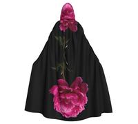 YYHWHJDE Red Peonies Picture Halloween Adult Hooded Cape Large Hooded Cloak with Bow Tie, No Zipper