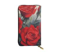 YYHWHJDE Red Roses Printed Leather long clutch wallet Designed for fashion girls and women stylish and personalized 7.48 x 4.13 in, Black, One Size