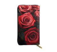 YYHWHJDE Red Roses Printed Leather long clutch wallet Designed for fashion girls and women stylish and personalized 7.48 x 4.13 in, Black, One Size