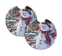 YYHWHJDE Red Snowman Scraf Prints Car Cup Coasters 2-Pack - Premium Neoprene Drink Throws, Protect Cup Holders & Enhance Your Drive - Waterproof, Non-Slip Grip