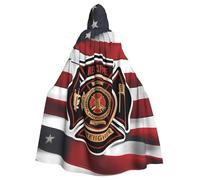 YYHWHJDE Red Stripe Firefighter USA Flag Printing Halloween Adult Hooded Cloak for Parties and Costume Events