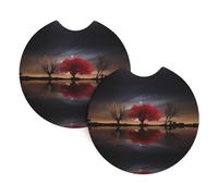 YYHWHJDE Red Tree Lake Moon Prints Car Cup Coasters 2-Pack - Premium Neoprene Drink Throws, Protect Cup Holders & Enhance Your Drive - Waterproof, Non-Slip Grip