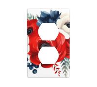 YYHWHJDE Red White and Blue Flowers Prints Double Socket Wall Panel Electrical Socket Cover Plate Shatter Decoration Durable 4.5x2.76in