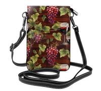 YYHWHJDE Red Wine Galsses & Grapes With Wooden Prints Small Leather Women'S Crossbody Flip Phone Bag, Waterproof And Durable