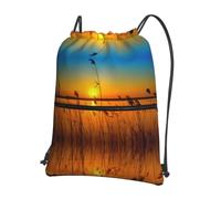 YYHWHJDE Reeds by the river Prints Drawstring Backpack - Lightweight Waterproof Gym Bag with Zipper Pocket - Ideal for Travel, Yoga & Sports