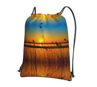 YYHWHJDE Reeds by the river Prints Drawstring Backpack - Water-Resistant Polyester Throw Bag for Gym, Travel & Hiking - Lightweight, Durable & Compact