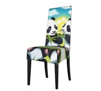 YYHWHJDE Removable Dining Chair Covers AEKGOHP Two happy pandas Pattern - Soft, Comfortable, Wrinkle Resistant, No Ironing Needed Stretchable for Most Armless Chair