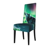 YYHWHJDE Removable Dining Chair Covers AEKGOHP Wolves Howl in the Northern Lights Pattern - Soft, Comfortable, Wrinkle Resistant, No Ironing Needed Stretchable for Most Armless Chair