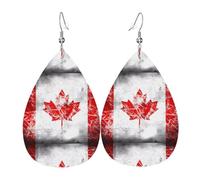 YYHWHJDE Retro Canada Flag Prints Teardrop Leather Earrings - Lightweight Dangle Earrings for Women, Vivid Faux Leather Drops with Silver Plated Hooks, Chic Jewelry for Parties & Gifts