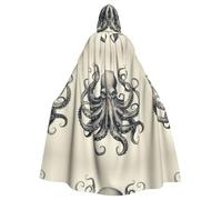 YYHWHJDE Retro Line Octopus Pattern Halloween Adult Hooded Cape Cloak - Super Large Hooded Cloak No Zipper