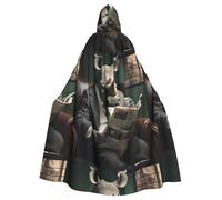 YYHWHJDE Rhino reading newspaper Picture Halloween Adult Hooded Cloak for Role-Playing, Costumes, and Theme Parties