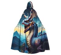 YYHWHJDE Roaring Dragon Printing Halloween Adult Hooded Cloak for Parties and Costume Events