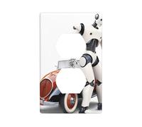 YYHWHJDE Robot Getting Off The car Prints Double Socket Wall Panel Decorative for Residential and Commercial Areas 4.5x2.76in