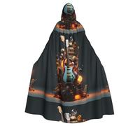 YYHWHJDE Rock Instruments Pattern Halloween Adult Hooded Cape Cloak For Role-Playing, Stage Costumes, Parties Easy Care