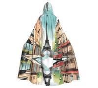 YYHWHJDE Romantic Paris Eiffel Tower Bycicle Pattern Halloween Adult Hooded Cloak for various party and carnival settings