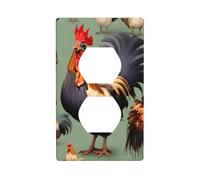 YYHWHJDE Rooster and Chicken Picture Double Socket Wall Panel Decorative is Durable and Suitable for Socket Light Switch Accessories 4.5x2.76in