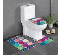 YYHWHJDE Round Color Palette Picture Three Piece Set of Bathroom Floor mats, Bathroom Shower mats, Anti Slip Quick Drying