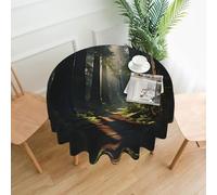 YYHWHJDE Round Decorative Tablecloth 60in California redwood forest Picture Waterproof, Washable, and Reusable for Dining, Coffee, Picnic, Wedding, Party