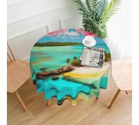 YYHWHJDE Round Decorative Tablecloth 60in Caribbean Scenery Picture Waterproof, Washable, and Reusable for Dining, Coffee, Picnic, Wedding, Party