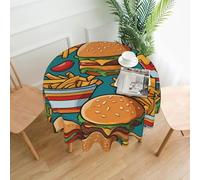 YYHWHJDE Round Decorative Tablecloth 60in cute burger fries Pattern for Indoor and Outdoor Use on Round Tables Like Coffee Tables, Dining Tables, and Farm Tables