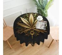 YYHWHJDE Round Decorative Tablecloth 60in Golden Cannabis Pattern for Indoor and Outdoor Use on Round Tables Like Coffee Tables, Dining Tables, and Farm Tables