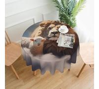 YYHWHJDE Round Decorative Tablecloth 60in Lamb with A Lion On The Clouds Pattern for Indoor and Outdoor Use on Round Tables Like Coffee Tables, Dining Tables, and Farm Tables