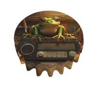 YYHWHJDE Round Decorative Tablecloth 60in Little Frog By The Radio Pattern Waterproof, Washable, and Reusable for Dining, Coffee, Picnic, Wedding, Party