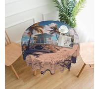 YYHWHJDE Round Decorative Tablecloth 60in Miami Beach, Florida Picture Waterproof, Washable, and Reusable for Dining, Coffee, Picnic, Wedding, Party