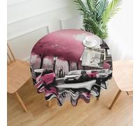YYHWHJDE Round Decorative Tablecloth 60in Paris Street Eiffel Tower Pink Floral Picture Waterproof, Washable, and Reusable for Dining, Coffee, Picnic, Wedding, Party