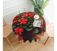YYHWHJDE Round Decorative Tablecloth 60in Red geraniums Picture Waterproof, Washable, and Reusable for Dining, Coffee, Picnic, Wedding, Party