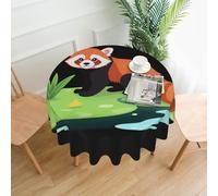 YYHWHJDE Round Decorative Tablecloth 60in Red panda in the pond Picture Waterproof, Washable, and Reusable for Dining, Coffee, Picnic, Wedding, Party