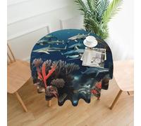 YYHWHJDE Round Decorative Tablecloth 60in Sharks under the sea Pattern for Indoor and Outdoor Use on Round Tables Like Coffee Tables, Dining Tables, and Farm Tables
