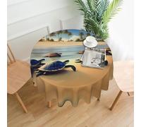 YYHWHJDE Round Decorative Tablecloth 60in turtles on the beach Pattern for Indoor and Outdoor Use on Round Tables Like Coffee Tables, Dining Tables, and Farm Tables
