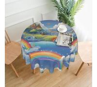 YYHWHJDE Round Decorative Tablecloth 60in Village under the rainbow Picture Waterproof, Washable, and Reusable for Dining, Coffee, Picnic, Wedding, Party