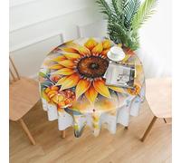 YYHWHJDE Round Decorative Tablecloth 60in Yellow Sunflower in Oil Picture Waterproof, Washable, and Reusable for Dining, Coffee, Picnic, Wedding, Party