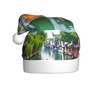 YYHWHJDE Rowboat In Water Country Picture Christmas Hat for Adult Soft, Lightweight, and Fluffy Design for Men and Women